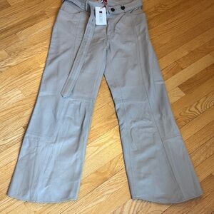 Taupe real sheep leather Wide-Leg Pants with Belt